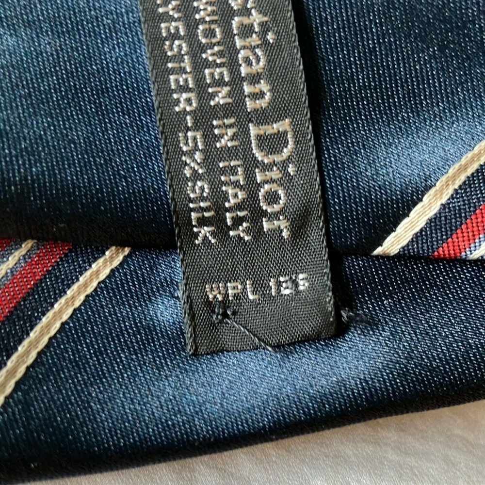 Christian Dior: Classic Navy Striped Tie- Made in USA - Picture 6 of 16